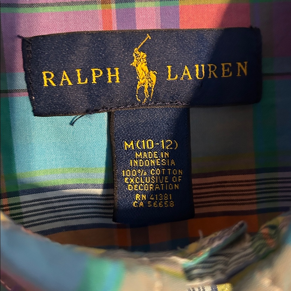 Polo Ralph Lauren Button Shirt Boys medium 10-12 cotton plaid - Picture 2 of 7